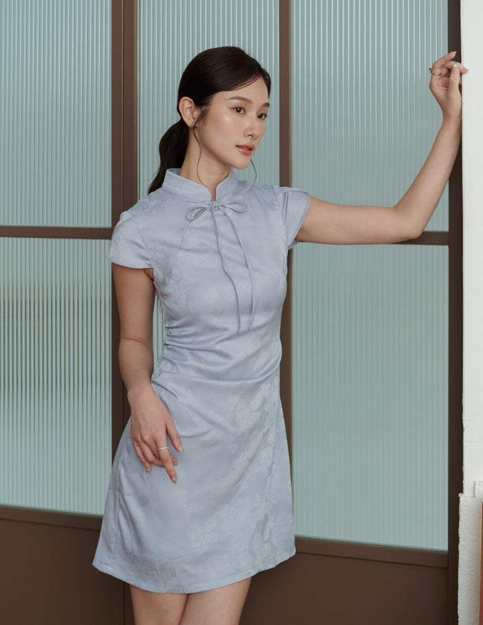 Lumi Jacquard Cheongsam Min Dress in Blue