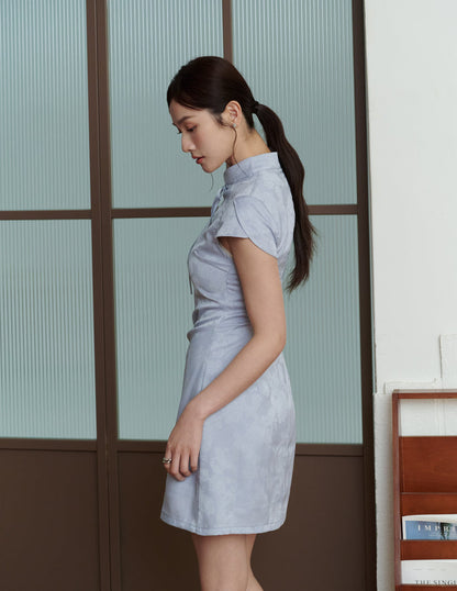 Lumi Jacquard Cheongsam Min Dress in Blue