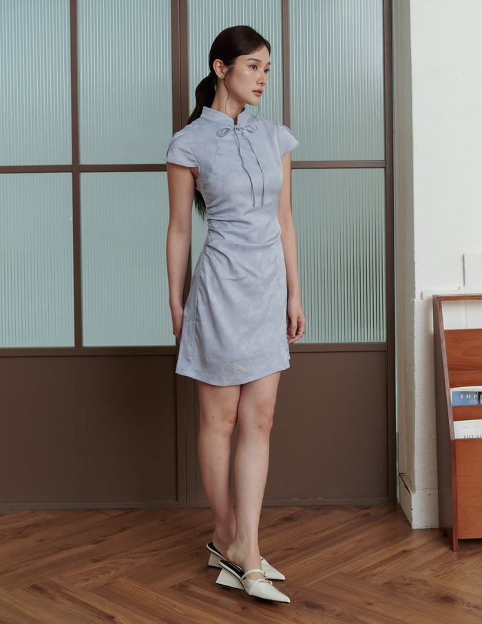 Lumi Jacquard Cheongsam Min Dress in Blue
