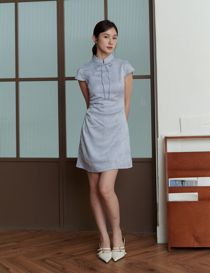 Lumi Jacquard Cheongsam Min Dress in Blue