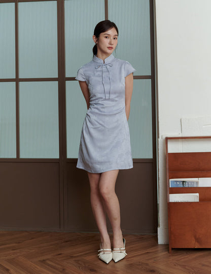 Lumi Jacquard Cheongsam Min Dress in Blue
