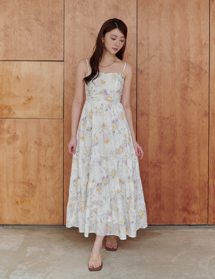 Lyndsey Padded Maxi Dress in Flutter Bloom