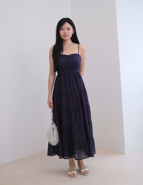 Lyndsey Padded Maxi Dress in Navy