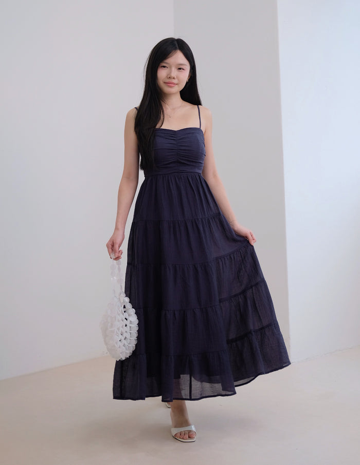 Lyndsey Padded Maxi Dress in Navy