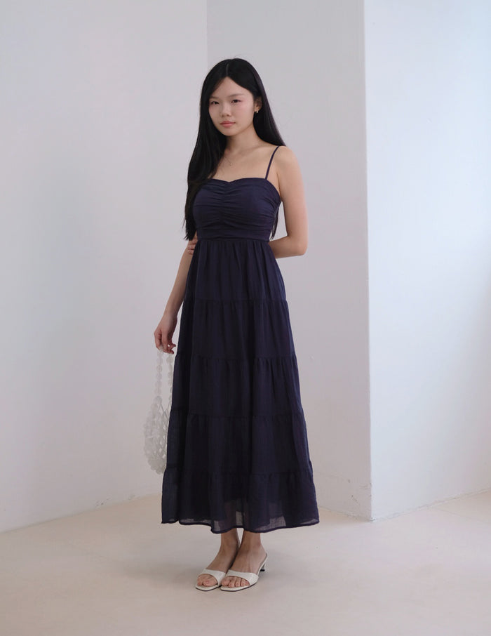 Lyndsey Padded Maxi Dress in Navy