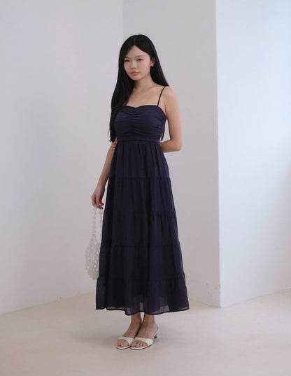 Lyndsey Padded Maxi Dress in Navy