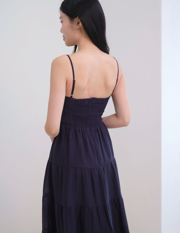 Lyndsey Padded Maxi Dress in Navy