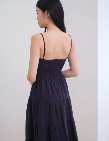 Lyndsey Padded Maxi Dress in Navy
