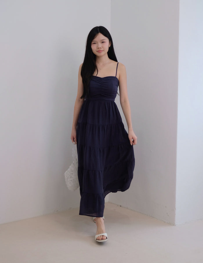 Lyndsey Padded Maxi Dress in Navy