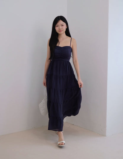 Lyndsey Padded Maxi Dress in Navy