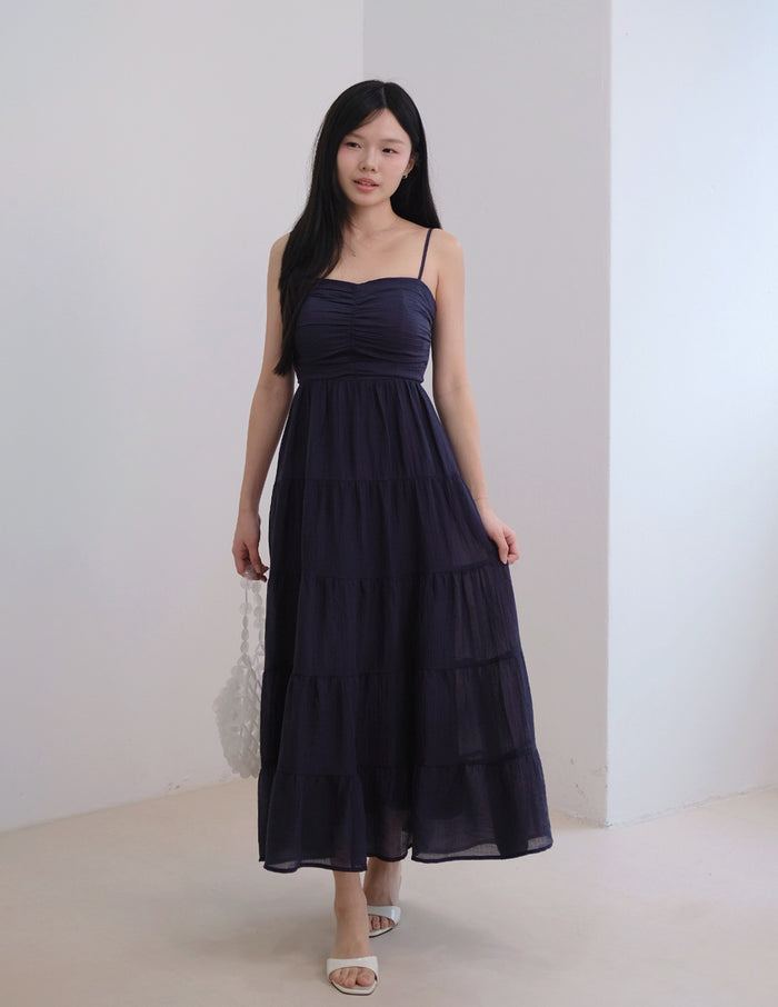 Lyndsey Padded Maxi Dress in Navy