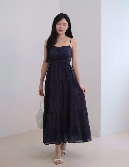 Lyndsey Padded Maxi Dress in Navy