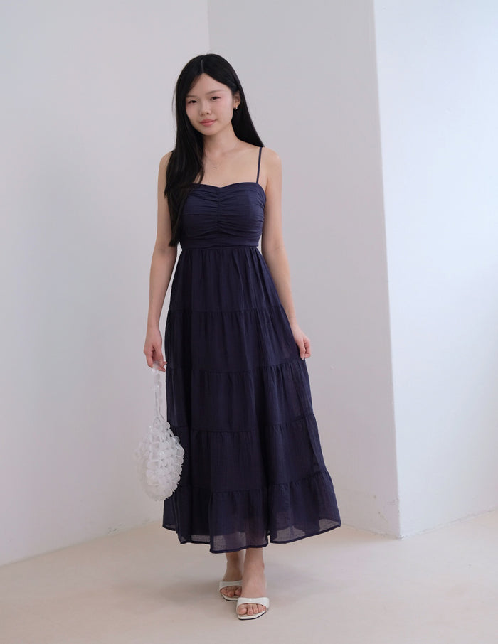 Lyndsey Padded Maxi Dress in Navy