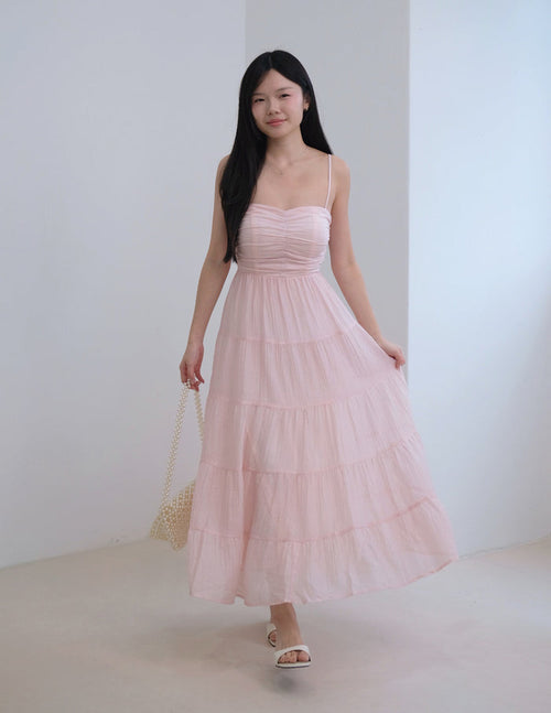 Lyndsey Padded Maxi Dress in Pink