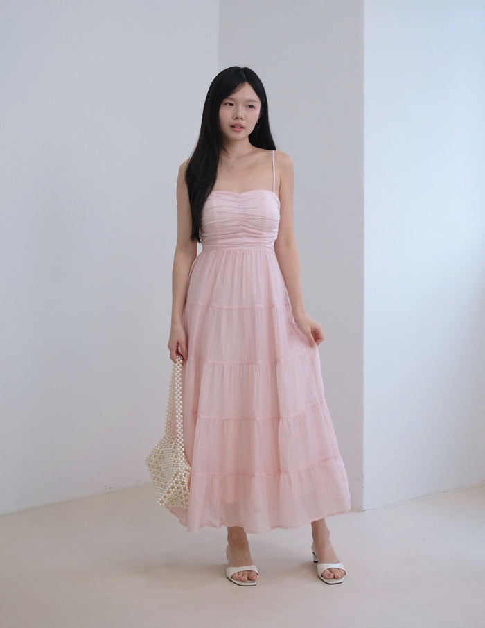 Lyndsey Padded Maxi Dress in Pink