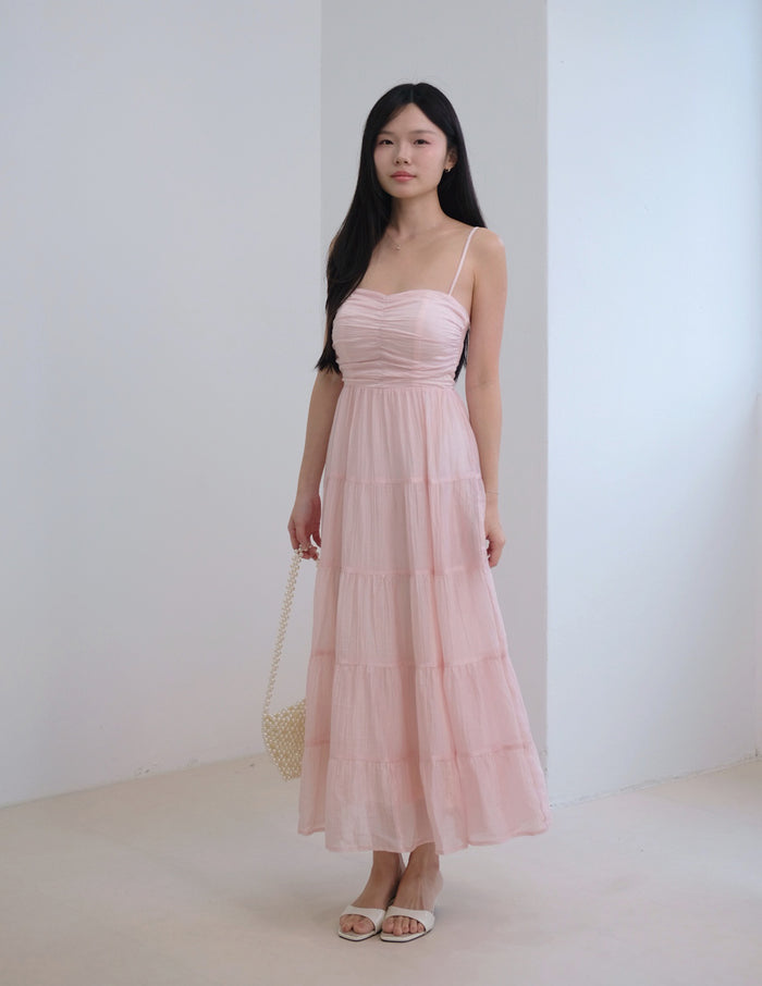 Lyndsey Padded Maxi Dress in Pink