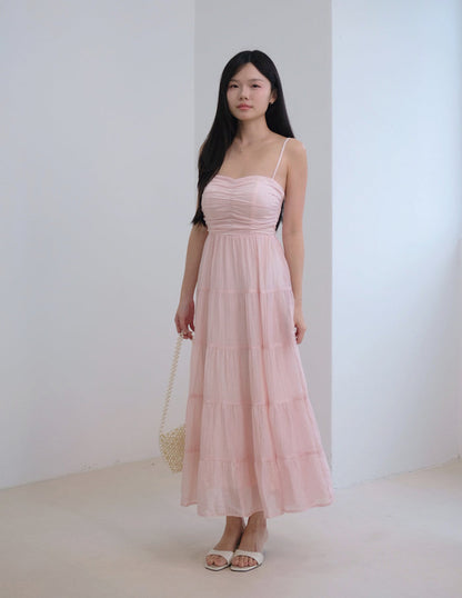 Lyndsey Padded Maxi Dress in Pink