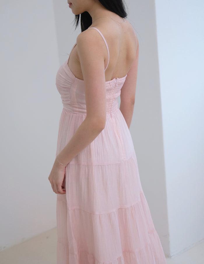 Lyndsey Padded Maxi Dress in Pink