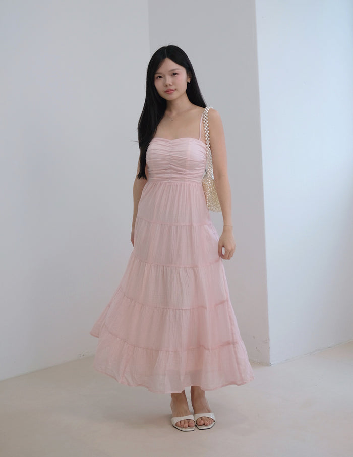 Lyndsey Padded Maxi Dress in Pink