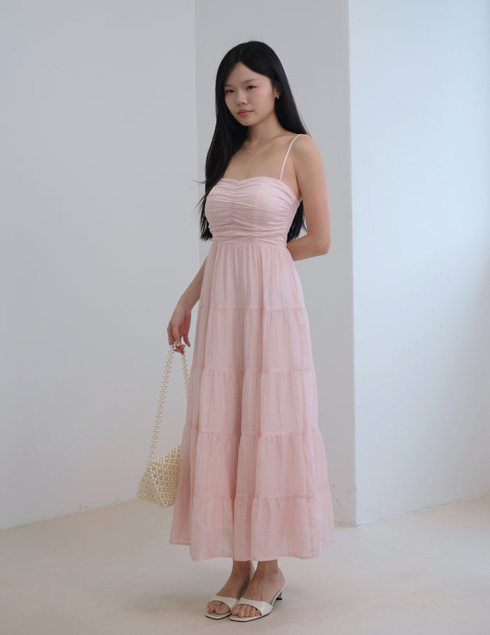 Lyndsey Padded Maxi Dress in Pink