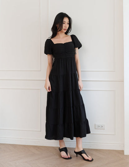 Lynette Padded Maxi Dress in Black