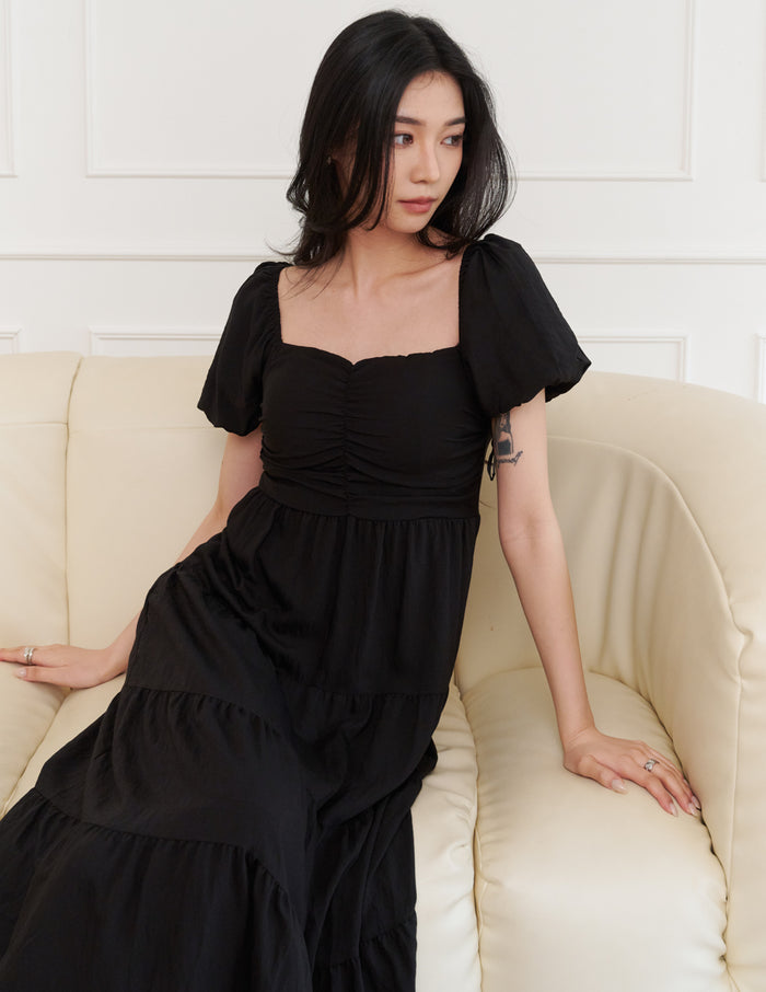 Lynette Padded Maxi Dress in Black