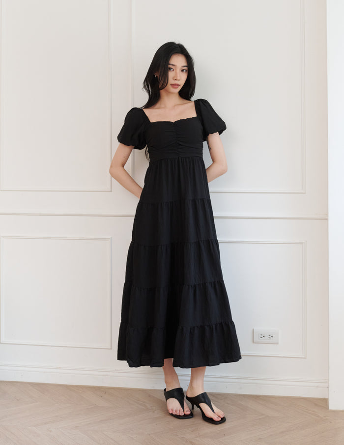 Lynette Padded Maxi Dress in Black