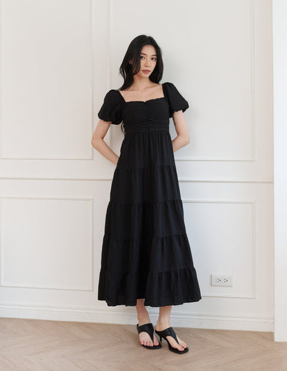 Lynette Padded Maxi Dress in Black