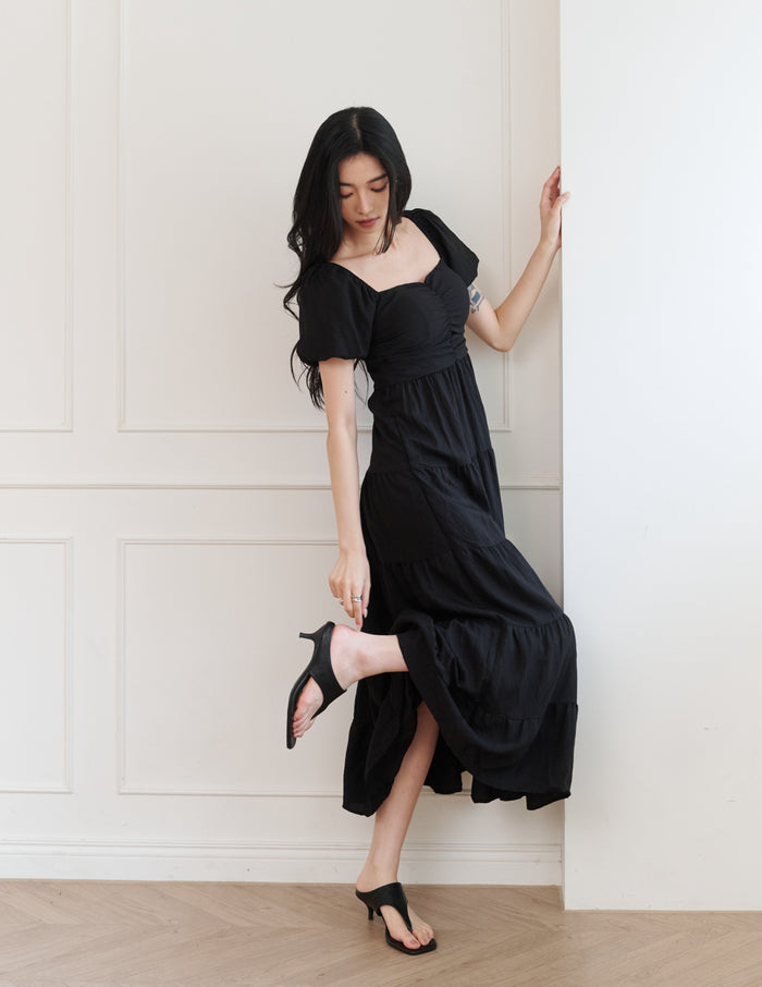 Lynette Padded Maxi Dress in Black