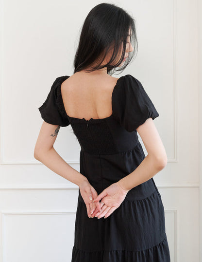 Lynette Padded Maxi Dress in Black