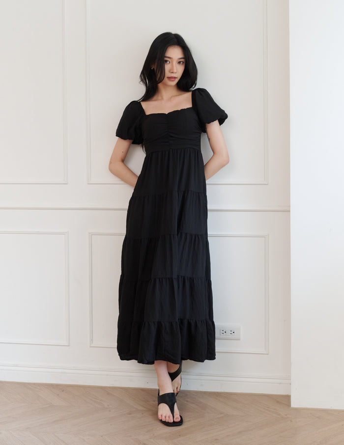 Lynette Padded Maxi Dress in Black