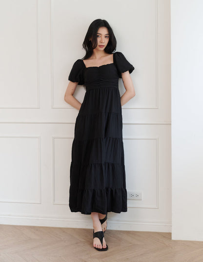 Lynette Padded Maxi Dress in Black