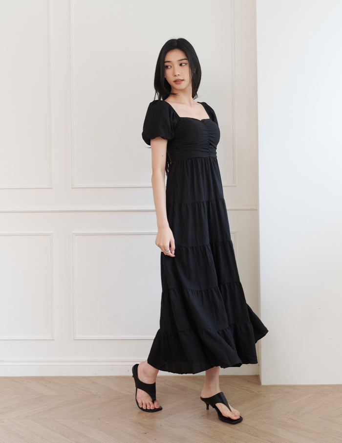 Lynette Padded Maxi Dress in Black