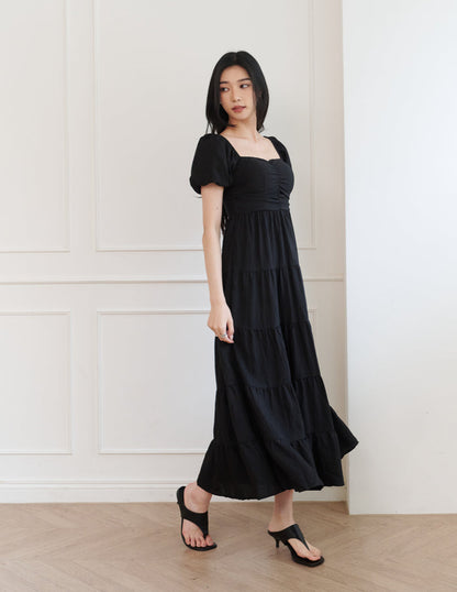 Lynette Padded Maxi Dress in Black