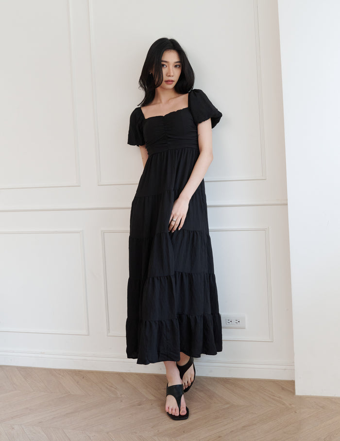 Lynette Padded Maxi Dress in Black