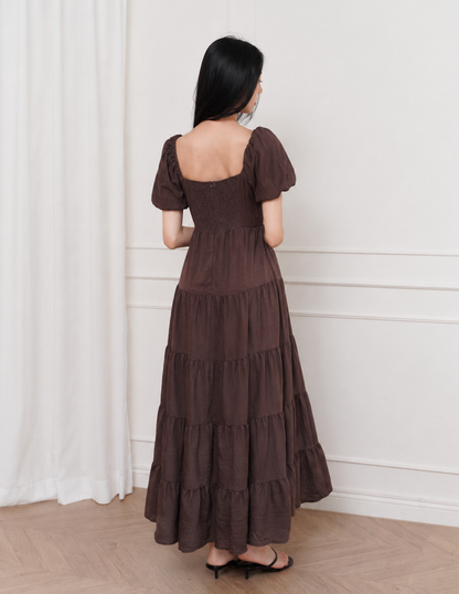 Lynette Padded Maxi Dress in Brown