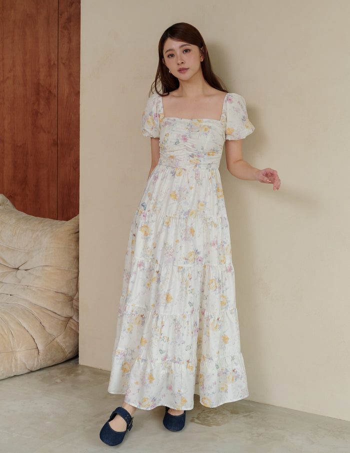 Lynette Padded Maxi Dress in Flutter Bloom