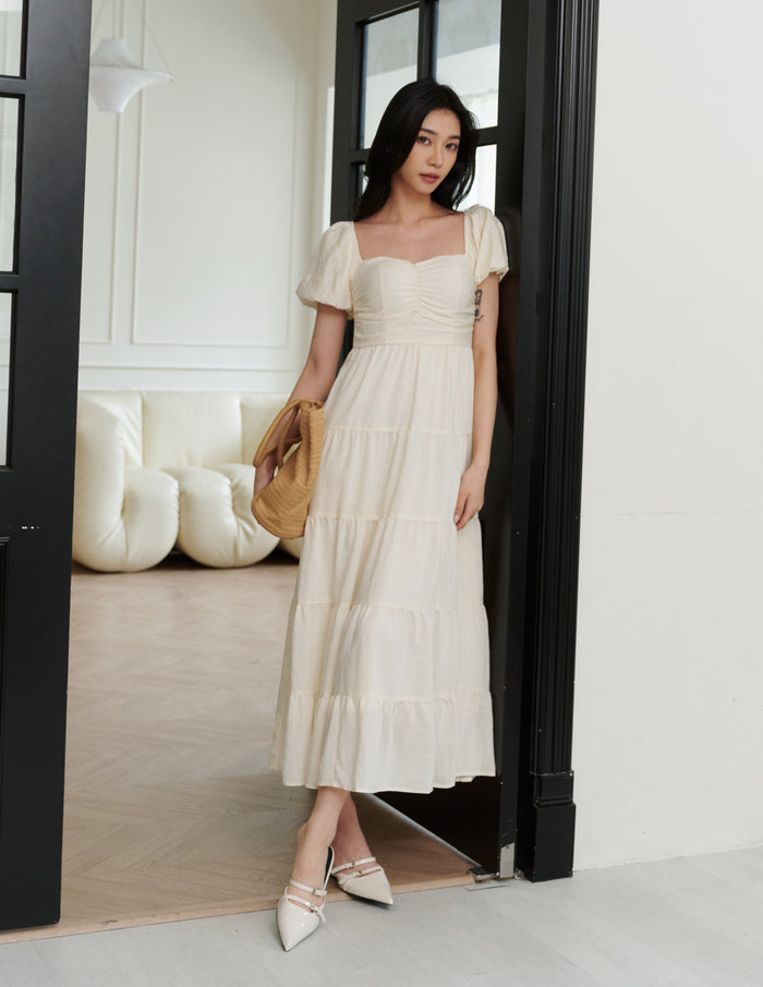 Lynette Padded Maxi Dress in Ivory