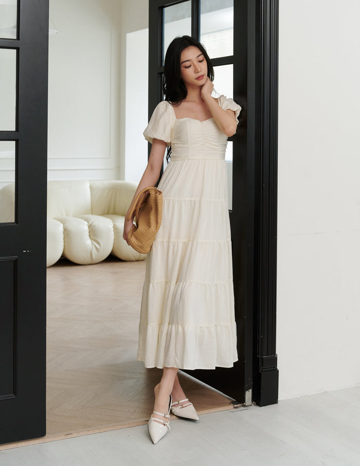 Lynette Padded Maxi Dress in Ivory