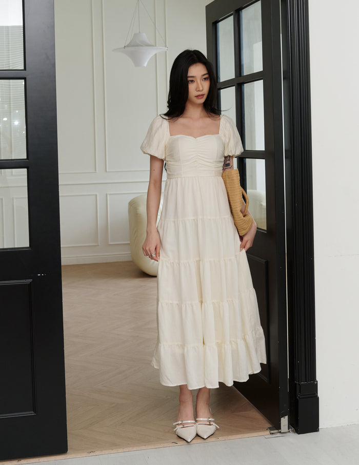 Lynette Padded Maxi Dress in Ivory