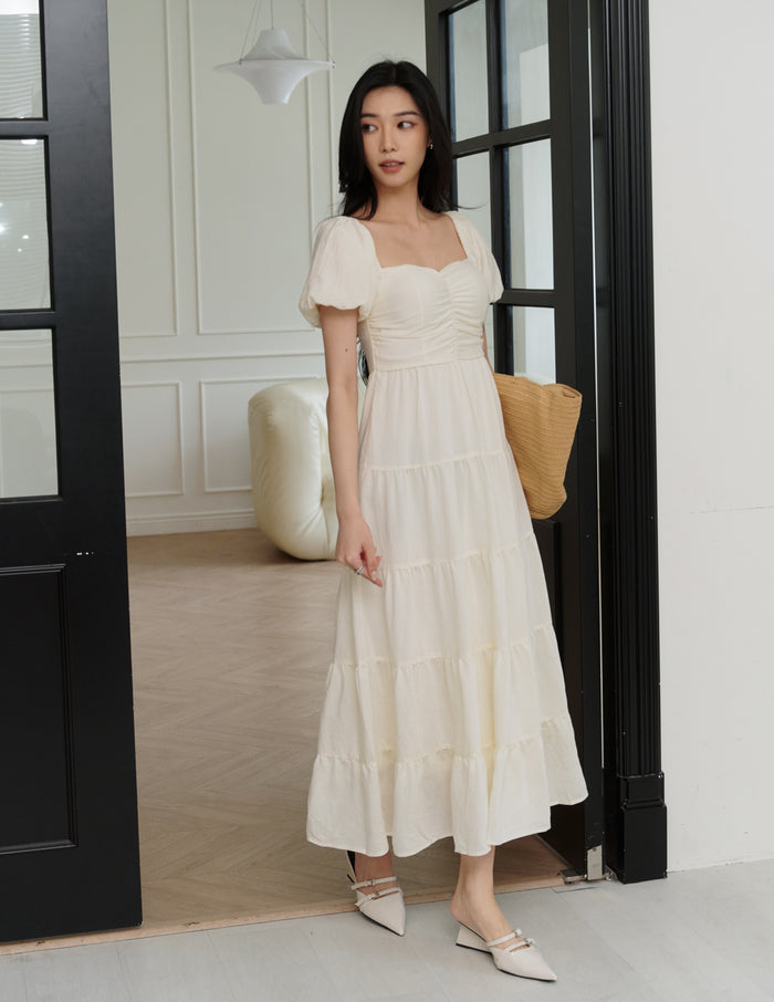 Lynette Padded Maxi Dress in Ivory