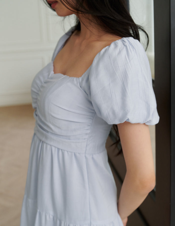 Lynette Padded Maxi Dress in Powder Blue