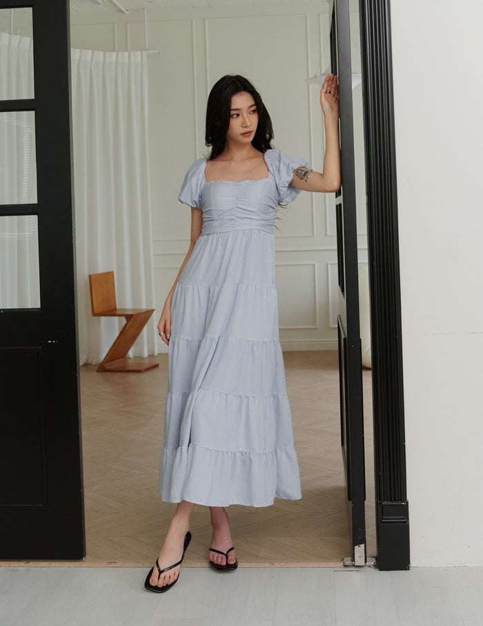Lynette Padded Maxi Dress in Powder Blue