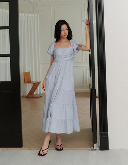 Lynette Padded Maxi Dress in Powder Blue
