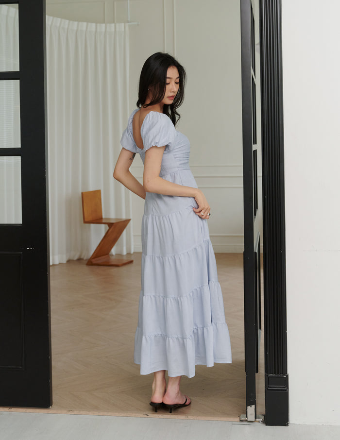 Lynette Padded Maxi Dress in Powder Blue