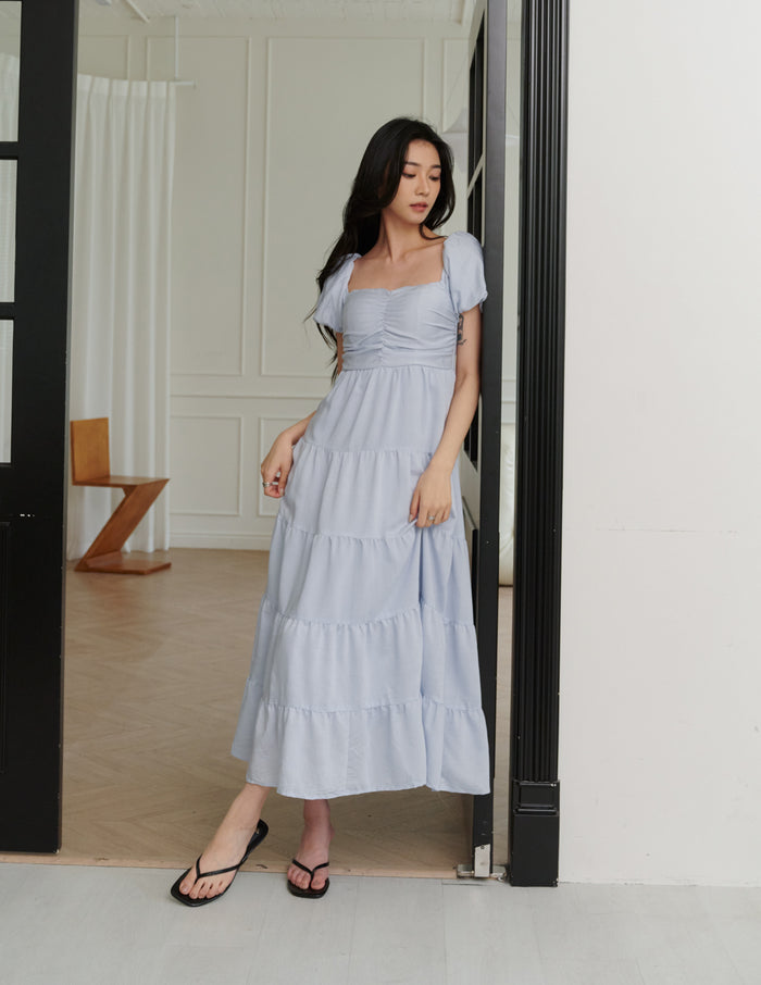 Lynette Padded Maxi Dress in Powder Blue
