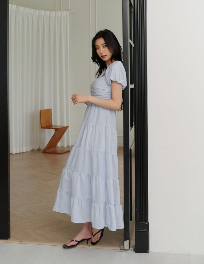 Lynette Padded Maxi Dress in Powder Blue