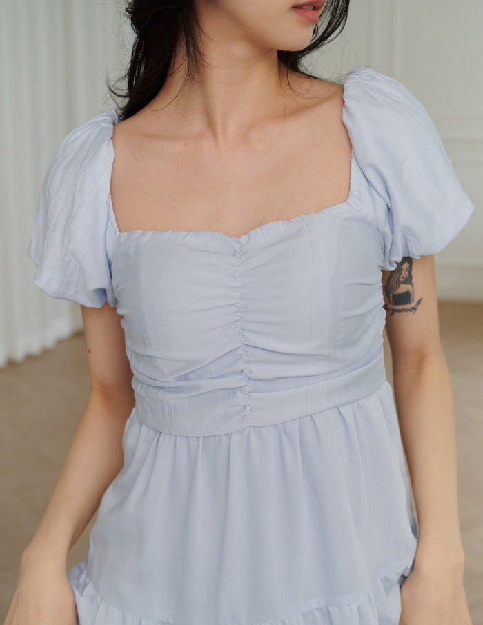Lynette Padded Maxi Dress in Powder Blue