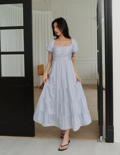 Lynette Padded Maxi Dress in Powder Blue