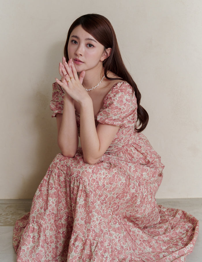 Lynette Padded Maxi Dress in Vintage Floral